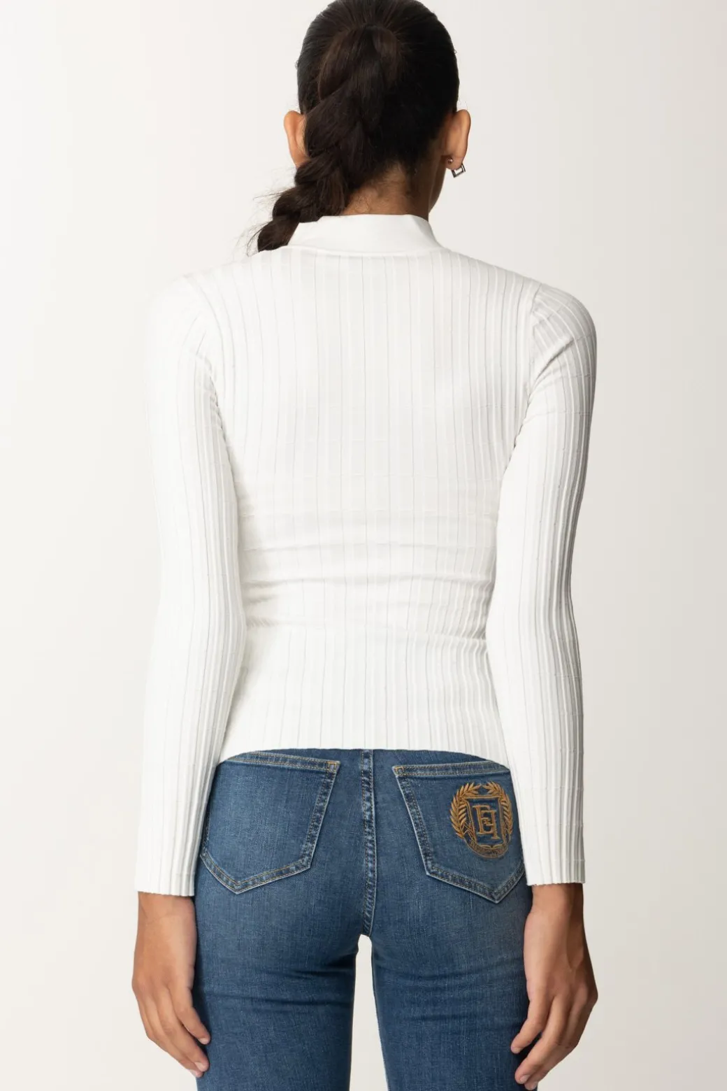 Elisabetta Franchi Maglia In Viscosa a Coste con BottonieraAVORIO