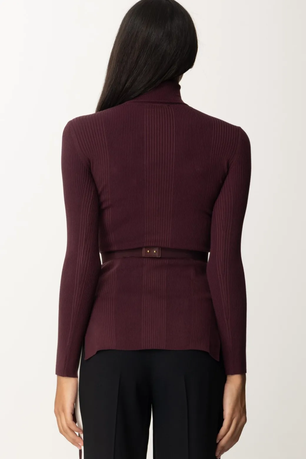 Elisabetta Franchi Maglia Dolcevita a Costine con Ricamo LogoROUGE NOIR