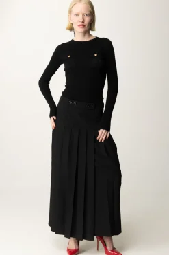 Elisabetta Franchi Maglia Tricot Misto Seta con Ricamo LogoNERO