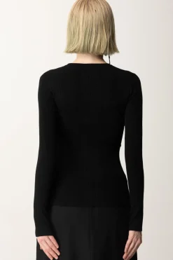 Elisabetta Franchi Maglia Tricot Misto Seta con Ricamo LogoNERO