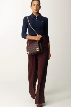 Elisabetta Franchi Maglia Polo In Costine con Ricamo LogoNAVY