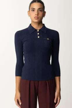 Elisabetta Franchi Maglia Polo In Costine con Ricamo LogoNAVY