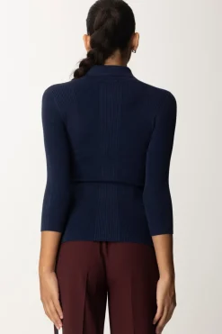 Elisabetta Franchi Maglia Polo In Costine con Ricamo LogoNAVY