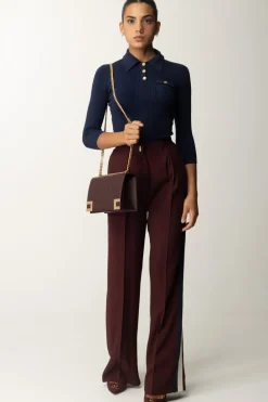 Elisabetta Franchi Maglia Polo In Costine con Ricamo LogoNAVY