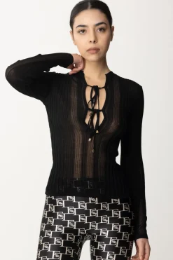 Elisabetta Franchi Maglia a Coste con Scollatura Criss CrossNERO