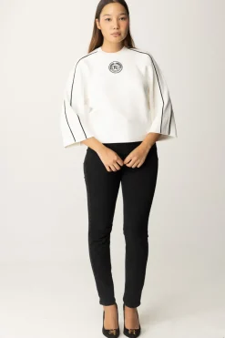 Elisabetta Franchi Maglia Cropped In Viscosa con Patch LogoAVORIO/NERO