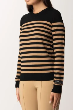 Elisabetta Franchi Maglia a Righe con Etichetta LogoNERO/CAMEL
