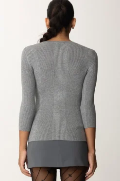 Elisabetta Franchi Maglia Scollo a V con Ricamo LogoGRIGIO MELANGE