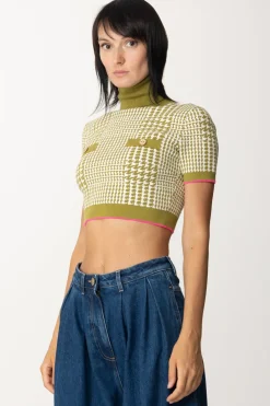 Elisabetta Franchi Maglia Crop In Principe Di GallesOLIVE OIL/BURRO