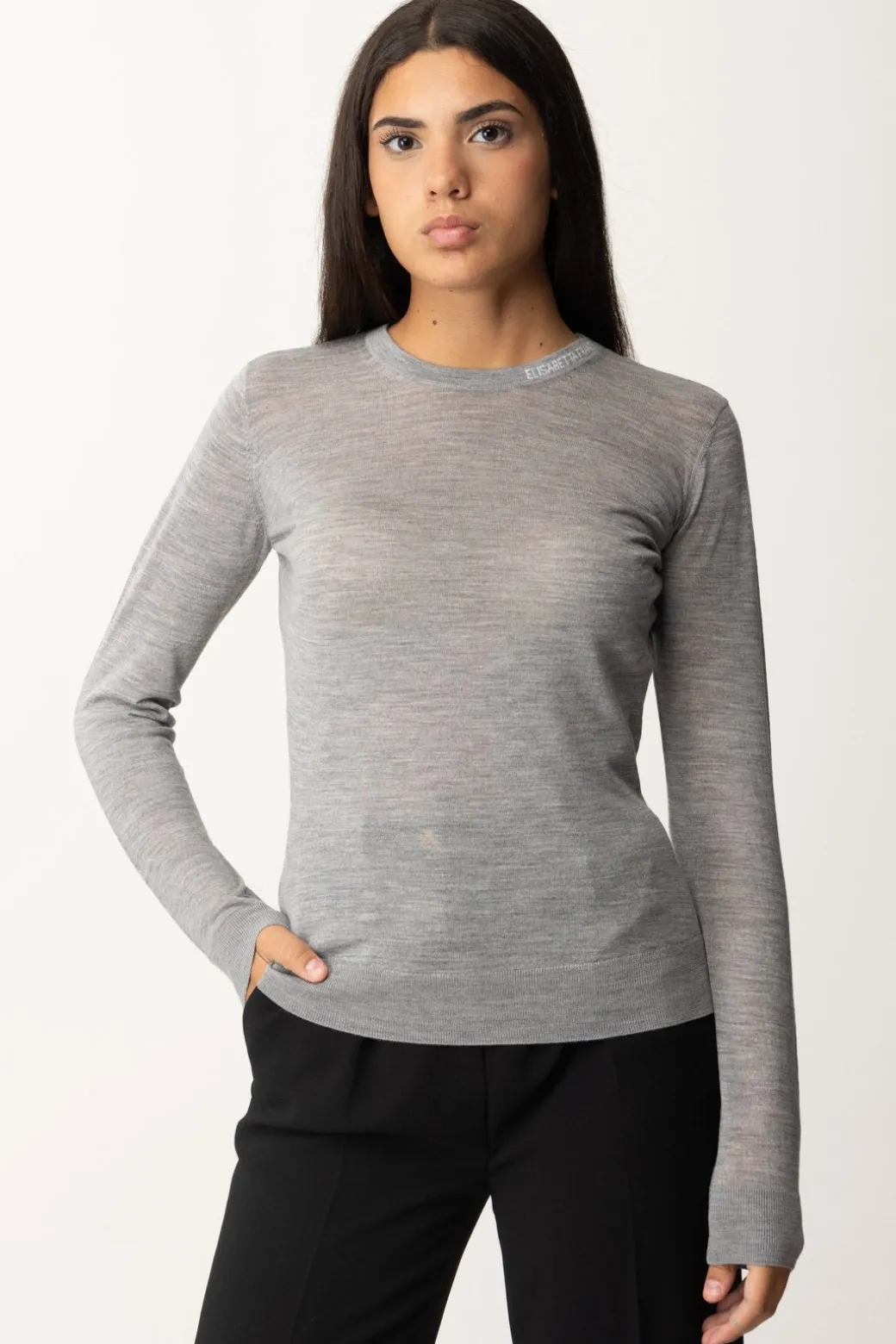 Elisabetta Franchi Maglia In Lana Merino con Colletto LogatoGRIGIO MELANGE