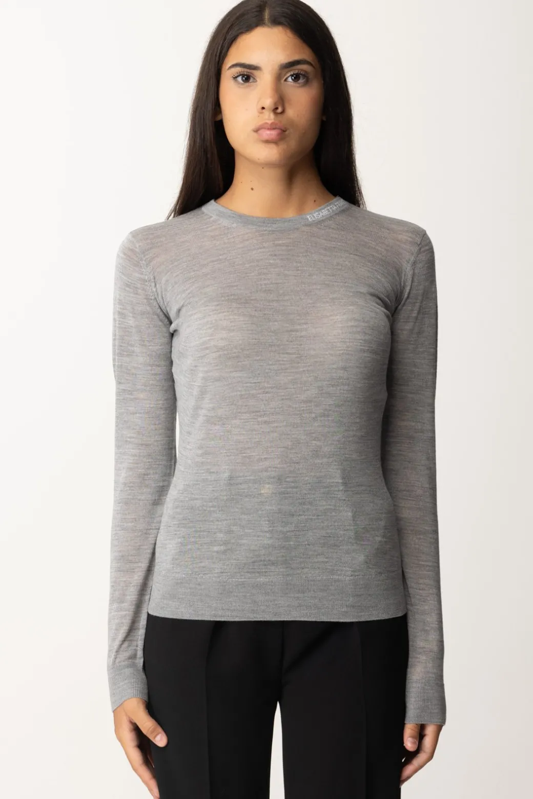 Elisabetta Franchi Maglia In Lana Merino con Colletto LogatoGRIGIO MELANGE
