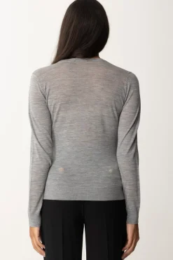 Elisabetta Franchi Maglia In Lana Merino con Colletto LogatoGRIGIO MELANGE