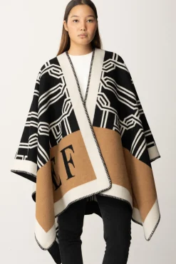 Elisabetta Franchi Mantella In Lana con LetteringCAMEL/NERO