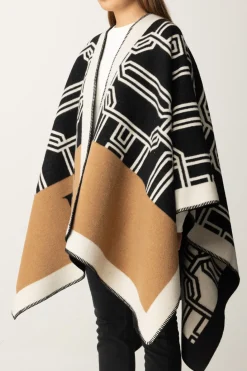 Elisabetta Franchi Mantella In Lana con LetteringCAMEL/NERO