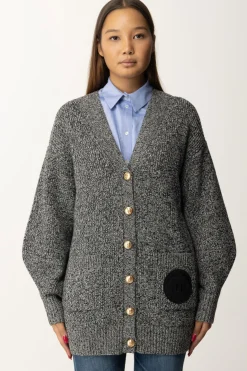 Elisabetta Franchi Maxi Cardigan In Viscosa con Toppa LogoNERO/BURRO