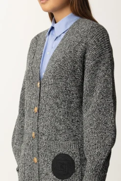 Elisabetta Franchi Maxi Cardigan In Viscosa con Toppa LogoNERO/BURRO