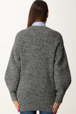 Elisabetta Franchi Maxi Cardigan In Viscosa con Toppa LogoNERO/BURRO