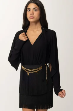 Elisabetta Franchi Mini Abito con Frange e Cintura con CharmsNERO
