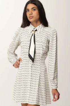 Elisabetta Franchi Mini Abito In Georgette con Foulard e Stampa RombiBURRO/NERO