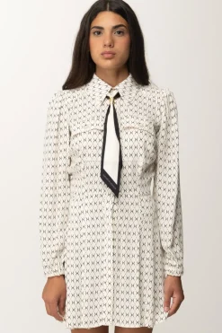 Elisabetta Franchi Mini Abito In Georgette con Foulard e Stampa RombiBURRO/NERO