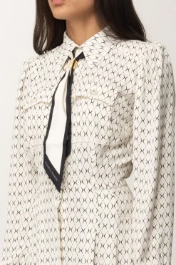 Elisabetta Franchi Mini Abito In Georgette con Foulard e Stampa RombiBURRO/NERO