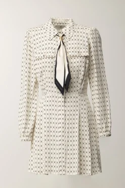 Elisabetta Franchi Mini Abito In Georgette con Foulard e Stampa RombiBURRO/NERO