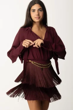 Elisabetta Franchi Mini Abito con Frange e Cintura con CharmsROUGE NOIR