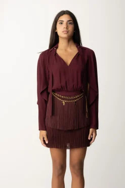 Elisabetta Franchi Mini Abito con Frange e Cintura con CharmsROUGE NOIR