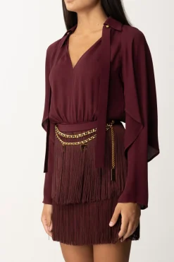 Elisabetta Franchi Mini Abito con Frange e Cintura con CharmsROUGE NOIR