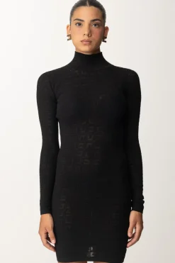 Elisabetta Franchi Mini Abito In Punto Rete con Pattern LogoNERO