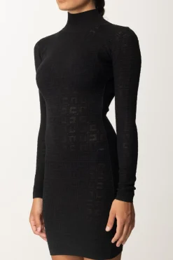 Elisabetta Franchi Mini Abito In Punto Rete con Pattern LogoNERO