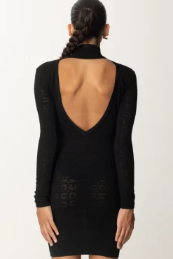 Elisabetta Franchi Mini Abito In Punto Rete con Pattern LogoNERO