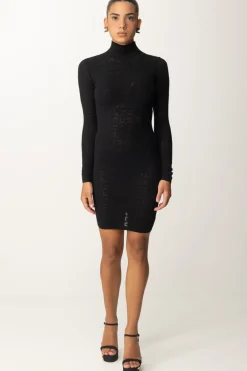 Elisabetta Franchi Mini Abito In Punto Rete con Pattern LogoNERO