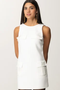 Elisabetta Franchi Mini Abito a Sacchetto con TasconiAVORIO