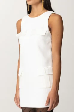 Elisabetta Franchi Mini Abito a Sacchetto con TasconiAVORIO