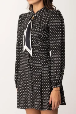 Elisabetta Franchi Mini Abito In Georgette con Foulard e Stampa RombiNERO/BURRO
