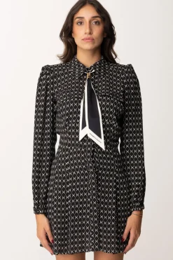 Elisabetta Franchi Mini Abito In Georgette con Foulard e Stampa RombiNERO/BURRO