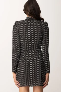 Elisabetta Franchi Mini Abito In Georgette con Foulard e Stampa RombiNERO/BURRO