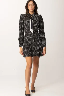 Elisabetta Franchi Mini Abito In Georgette con Foulard e Stampa RombiNERO/BURRO