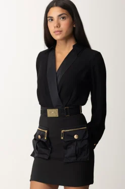 Elisabetta Franchi Mini Abito Camicia con TasconiNERO