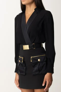 Elisabetta Franchi Mini Abito Camicia con TasconiNERO