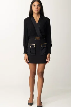 Elisabetta Franchi Mini Abito Camicia con TasconiNERO