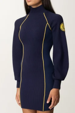 Elisabetta Franchi Mini Abito In Maglia con Piping a ContrastoNAVY/MIMOSA