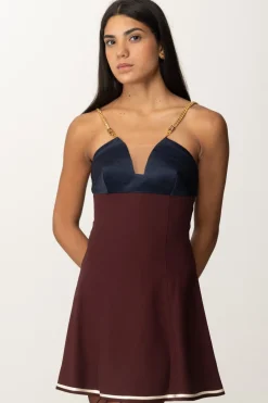 Elisabetta Franchi Mini Abito Bicolor con Spalline CatenaNAVY/ROUGE NOIR/BURRO