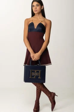 Elisabetta Franchi Mini Abito Bicolor con Spalline CatenaNAVY/ROUGE NOIR/BURRO