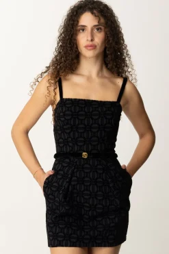 Elisabetta Franchi Mini Abito con Stampa Flock e CinturaNERO