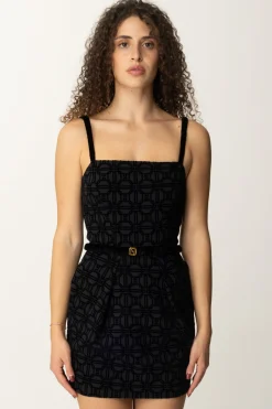 Elisabetta Franchi Mini Abito con Stampa Flock e CinturaNERO
