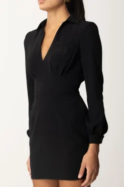 Elisabetta Franchi Mini Abito In Crepe con Ricamo StemmaNERO