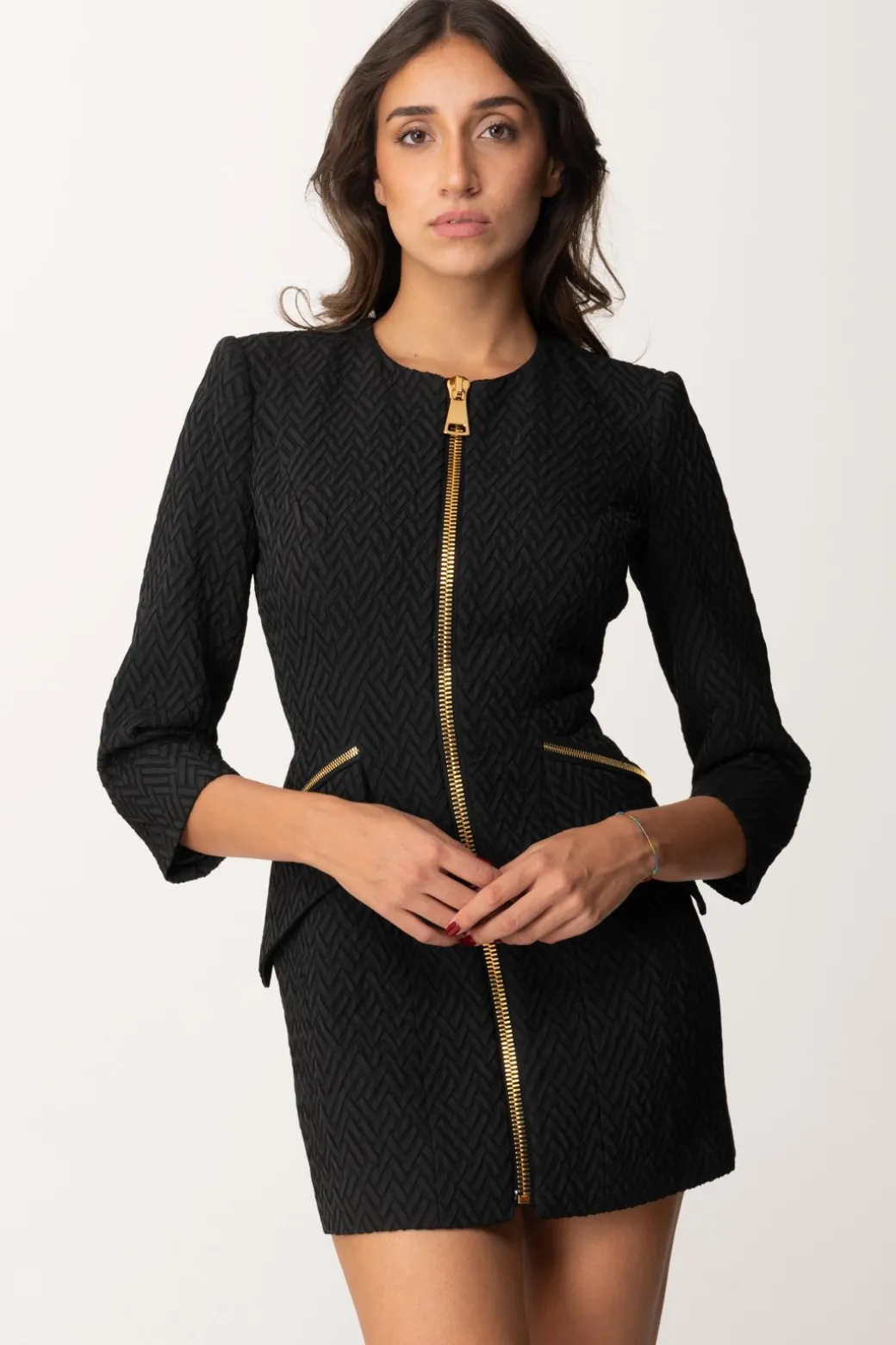 Elisabetta Franchi Mini Abito In Tweed a Resca con ZipNERO