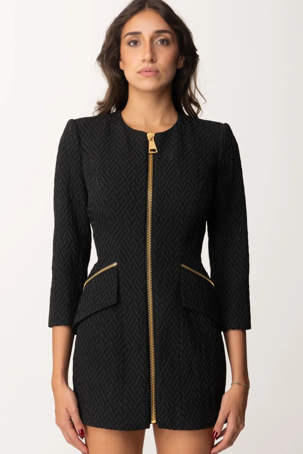 Elisabetta Franchi Mini Abito In Tweed a Resca con ZipNERO